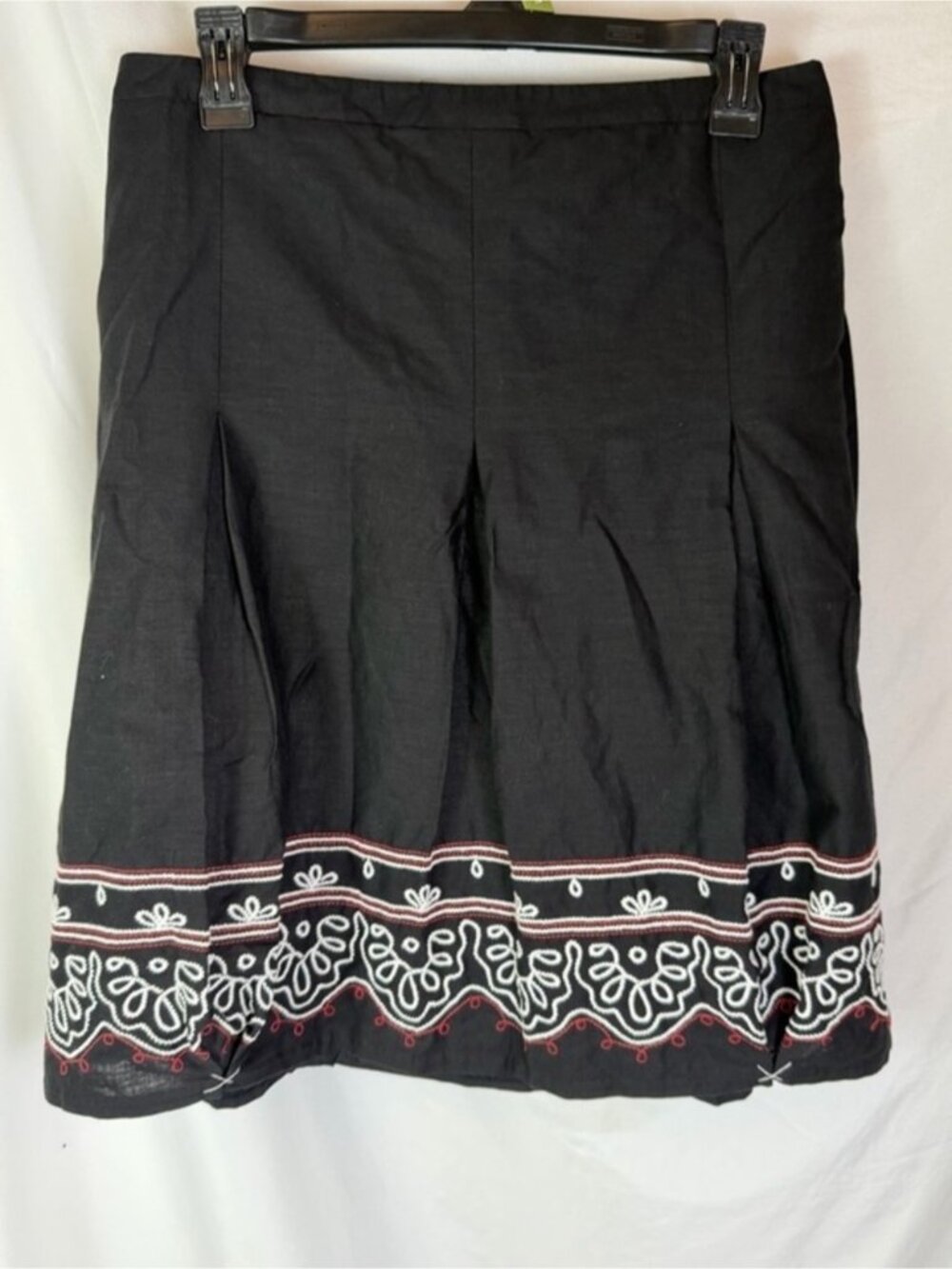 LOFT Black Linen Blend Embroidered A-Line Skirt 16 Boho